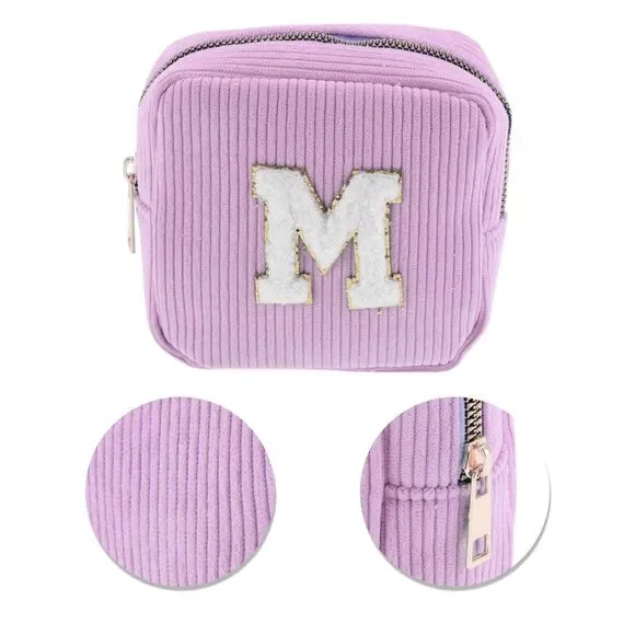 Letter M Pattern Makeup Bag for Travel Pink Purple - Picture 4 of 5